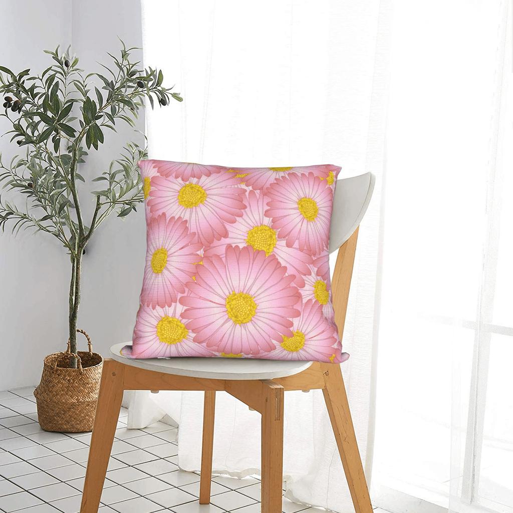 Pink Daisy Flower Seamless Pattern Pillow Case Comfy Pillow Cover Morden Pillowcases For Sofa Home Decor