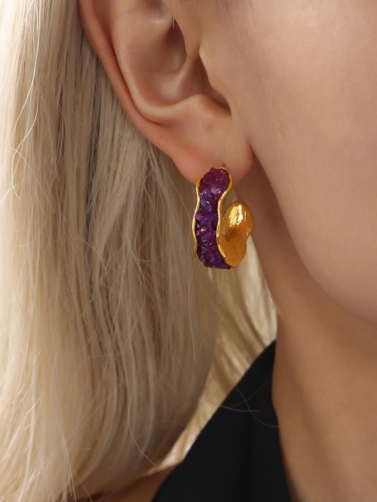 C Shape Stainless Steel Stud Earrings For Women 18k Gold Plated With Multi Color Crystal Women's Earring Ear Studs Woman Zircon