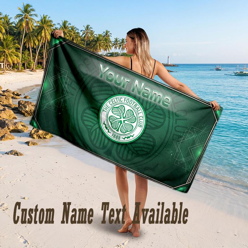 Celtic FC Design Beach Towel Custom Text Large Towel for Beach Vacation