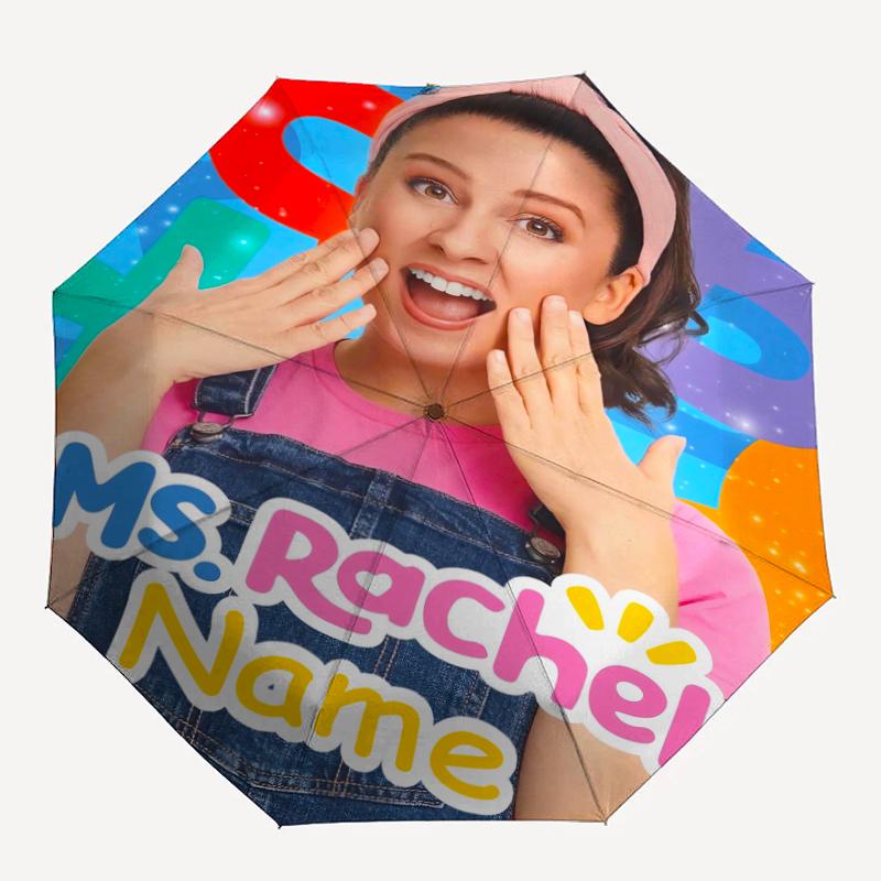 Custom Name Ms. Rachel Theme Automatic Umbrella, Lightweight & Portable, 8 Rib, Perfect for Outdoor Travel, Birthdays, Christmas, Gifts.