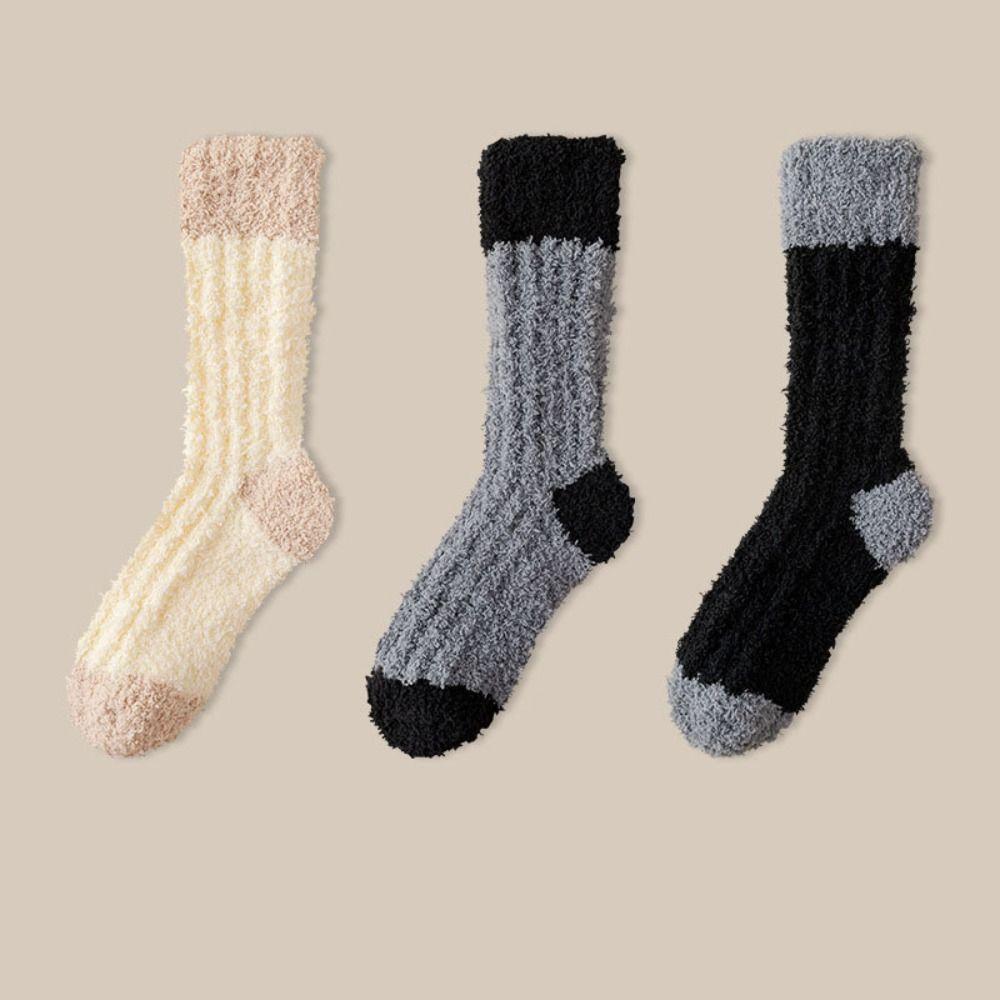 3Pairs Winter Floor Plush Socks Thickened Mid Tube Socks Women Coral Fleece Socks  For Female Men