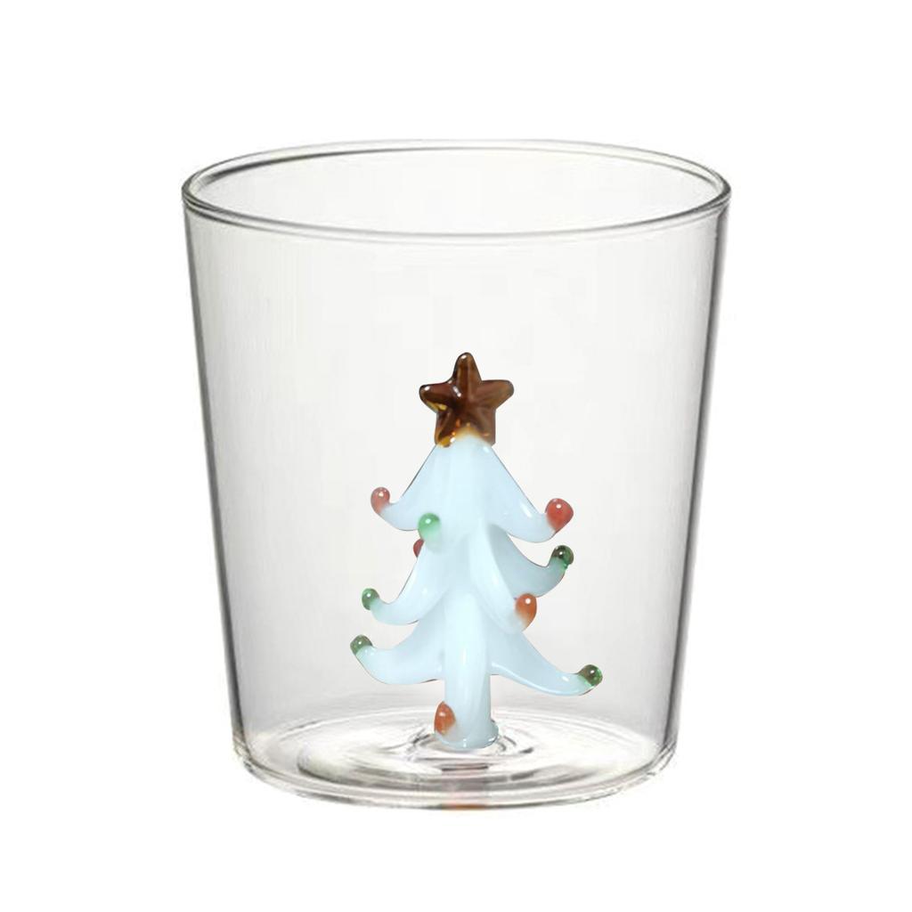 3D Drinking Glass Cup with Christmas Tree Figurine Inside Stemless Glass for Wine Water Milk Goblet Drinking Glass Cup