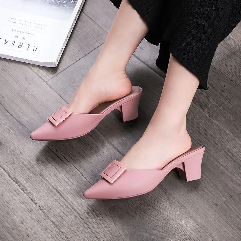 Women Light Weight Comfort Spring & Summer Slip On Square Heel Shoes for Sexy Party Lady Casual Cool Pink Pump Ab748