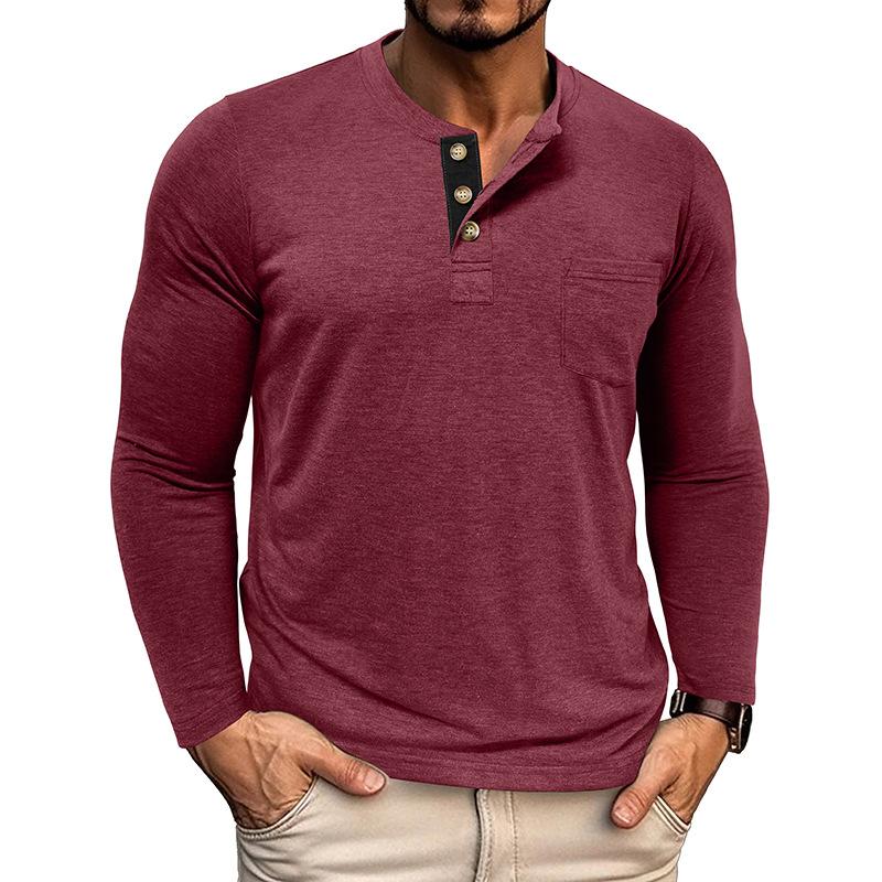 Men S Casual Long Sleeve Color Block Henley T Shirt