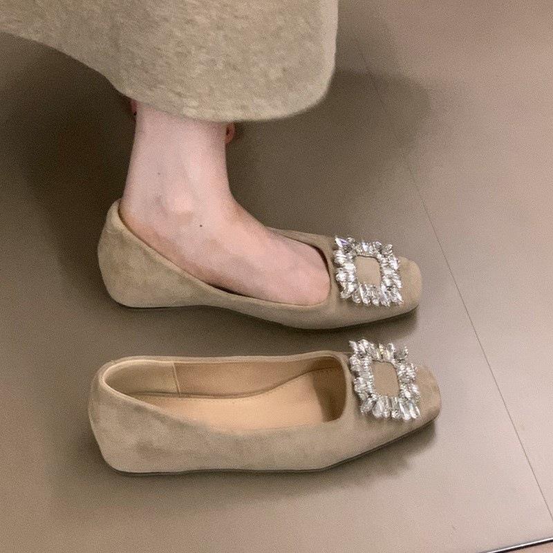 Rhinestone temperament inner height increase single shoes women's season square head high-end commuting shoes versatile