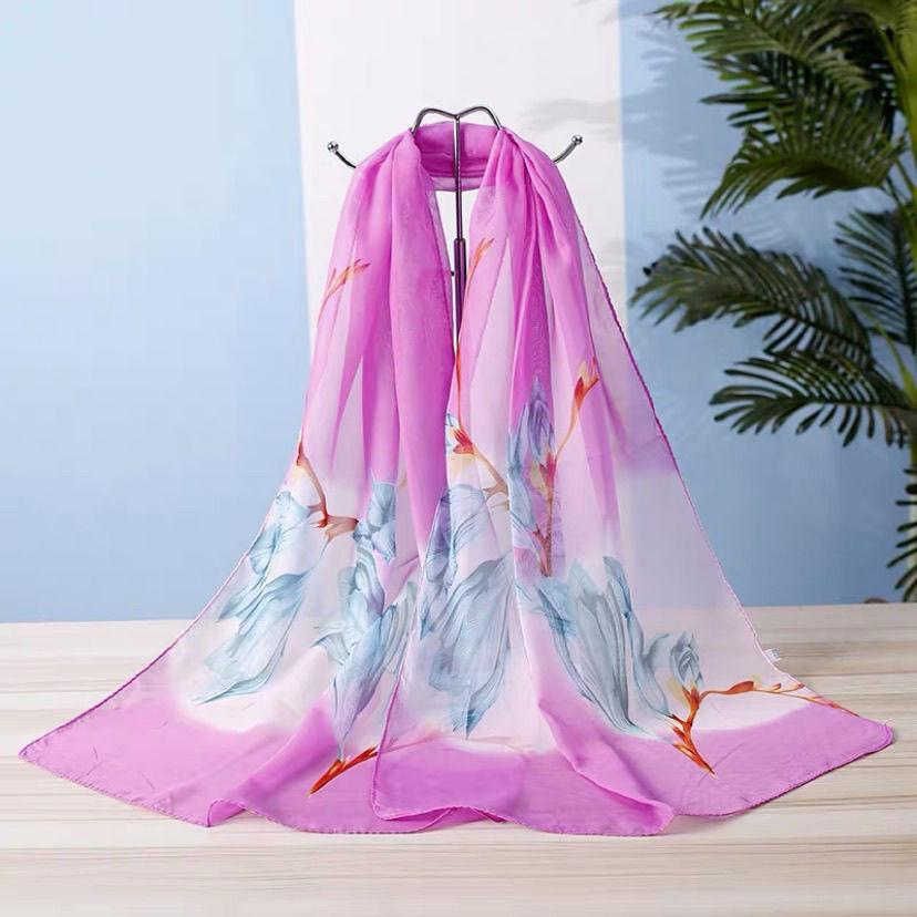 Summer Chiffon Scarves Women's Long Printed Scarves Versatile Decorative Thin Sun Protection Headscarves