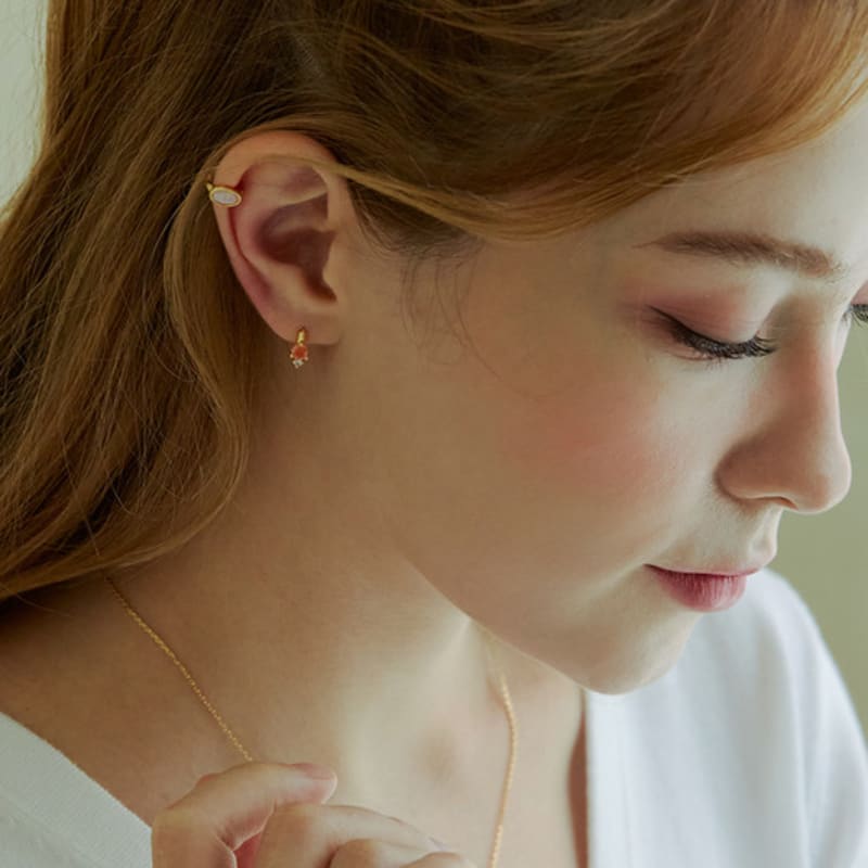 Shertz [Rosa/Weiß/Minze] Edelstein Onetouch Ohrring (14k)