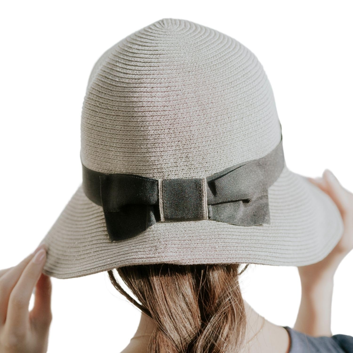 

Moonbat Моющаяся соломенная шляпа с бумажной широкой спинкой от солнца UPF 50 с длинными полями, регулируемым подбородком, черная плетеная, поля, лента, защита, защита, (10.5cm), чёрный