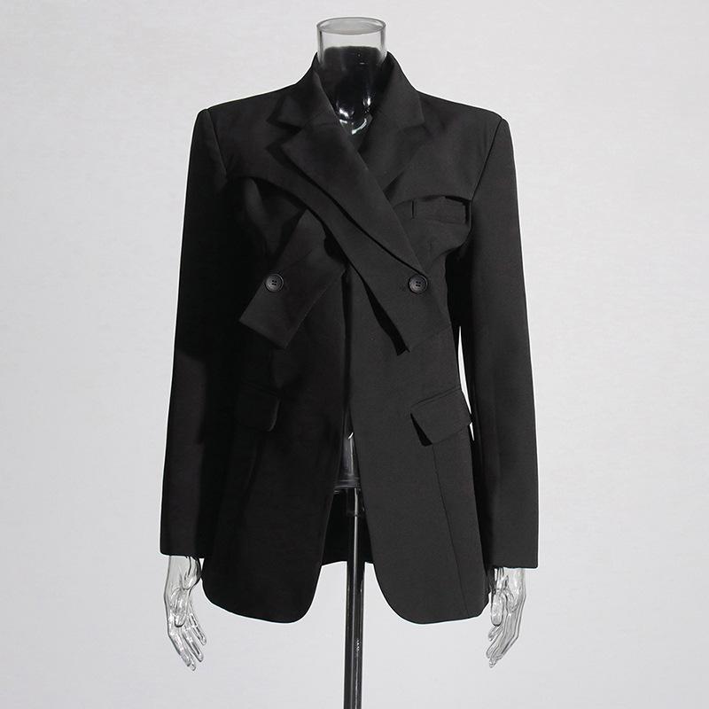 2025 Spring Trend: Women's High-End Coat with Cross Tie Suit Collar and Unique Placket Design