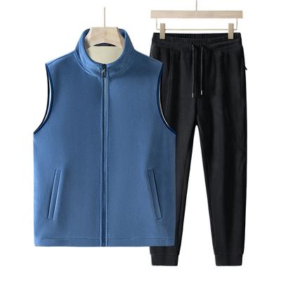 Large Casual Loose Suit for Men, Middle-aged and Elderly, Autumn and Winter Fleece Warm Suit Two-piece Set