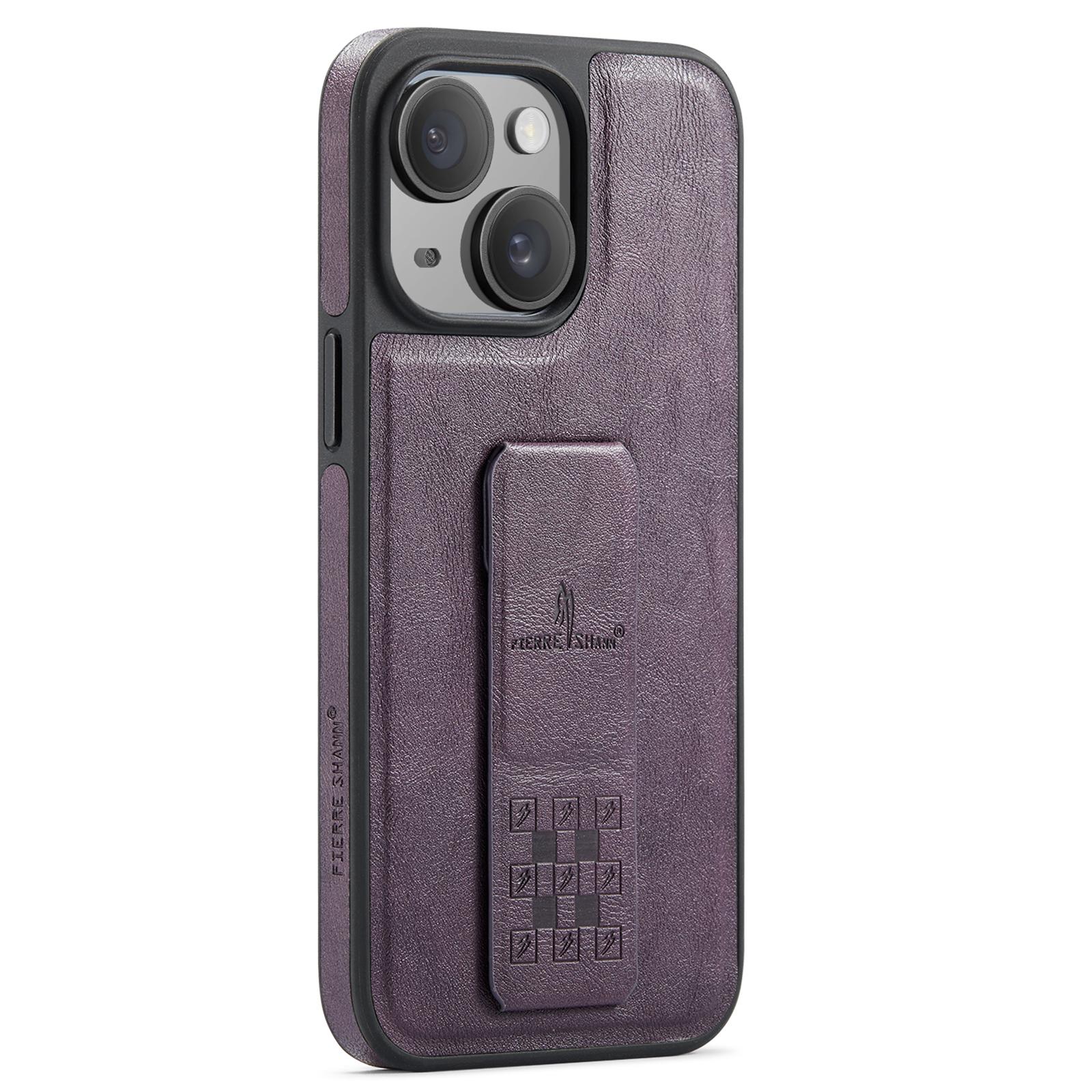 FIERRE SHANN For iPhone 14 Case Kickstand Leather Slim Back Cover D