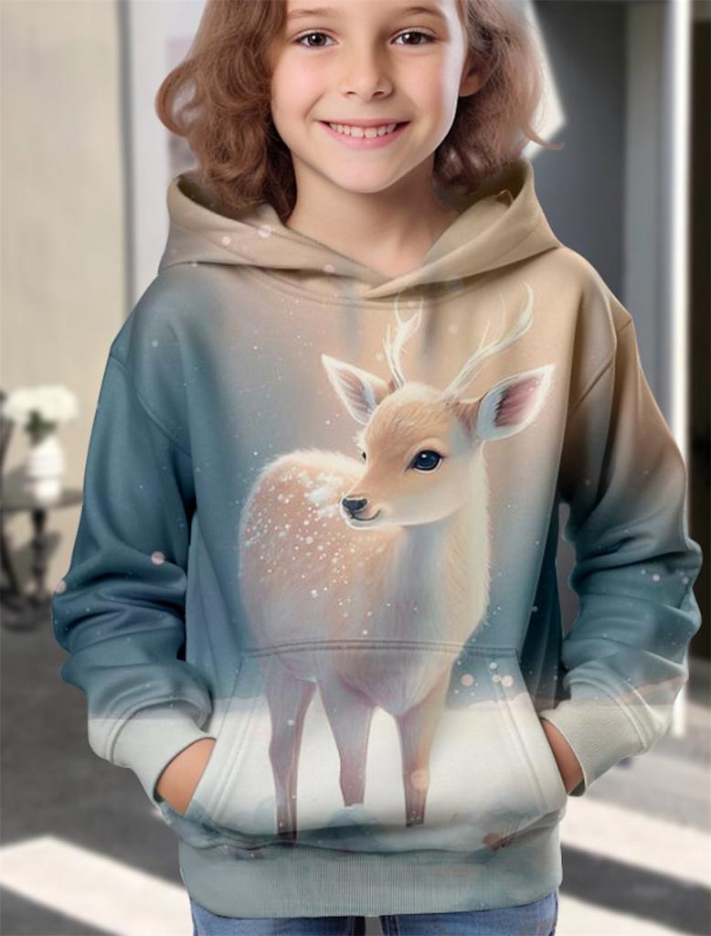 Abbigliamento Bambina Felpe con Cappuccio Manica Lunga Animali Cartoni Animati Stampa 3D Bambini Abbigliamento Primavera Autunno Casual Carino Outdoor Abbigliamento Bambina Top