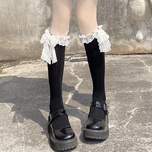 Cute Japanese Style JK Lace Calf Socks for Women | Bowknot Knee High Lolita Socks