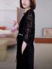 Autumn Gold Velvet Long Sleeve Dress - Slimming Mid-Length Over-the-Knee Skirt