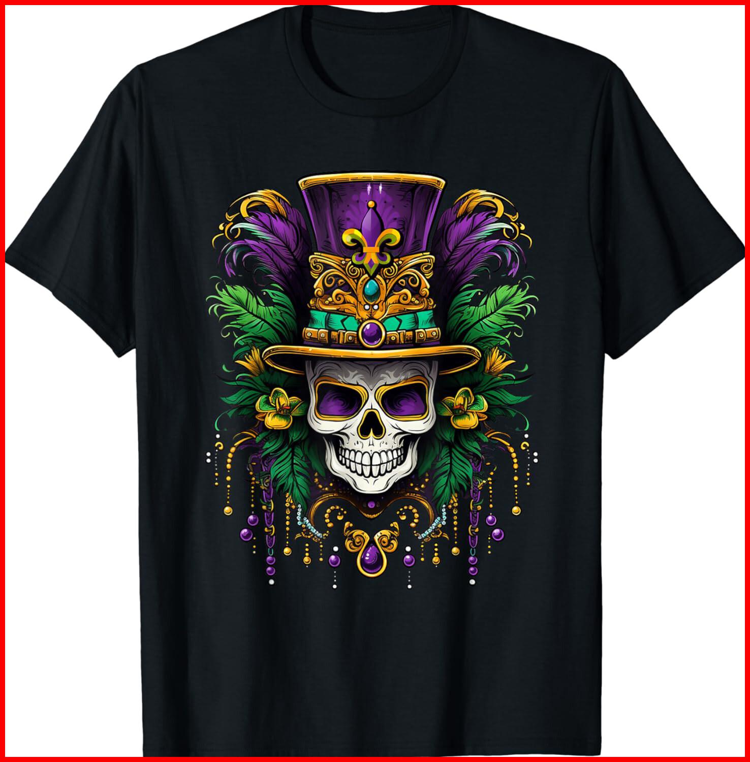 Mardi Gras Costume Sugar Skull Carnival Party Black T-Shirt S-5XL M