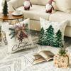 Merry Christmas Trees Reindeer Snowflake Throw Pillow Covers, Winter Holiday Cushion Case Decoration For Sofa Couch Set Of 4