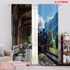 Set Of 2 Vintage Flat Printing Christmas Curtain Steam Train Station Polyester Fabric Without Electricity Festive Curtains Made