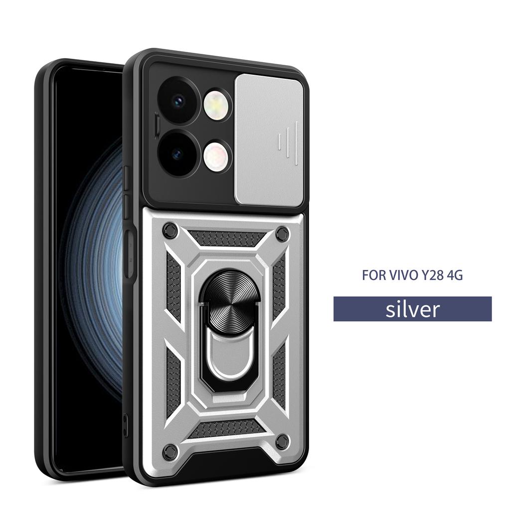 For Vivo Y28 4G Case Vivo V30e Cover Vivo Y28 4G V30e Magnetic Ring Holder Armor Phone Case Slide Camera Protect Back Cover