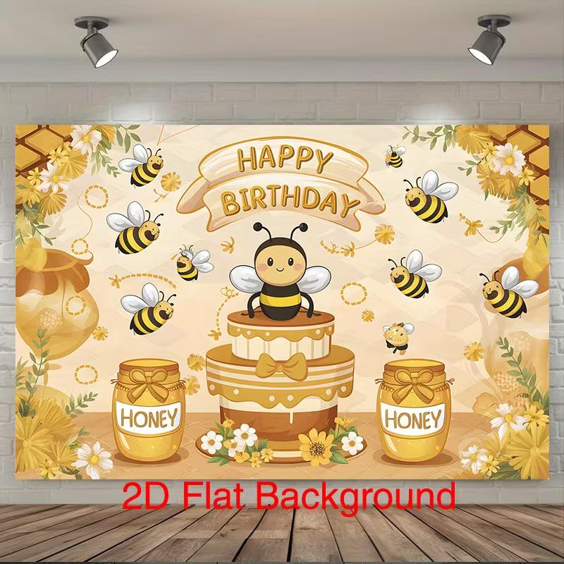 2D Bee Themed Birthday Photography Backdrop Honey Jar Photo Booth Banner