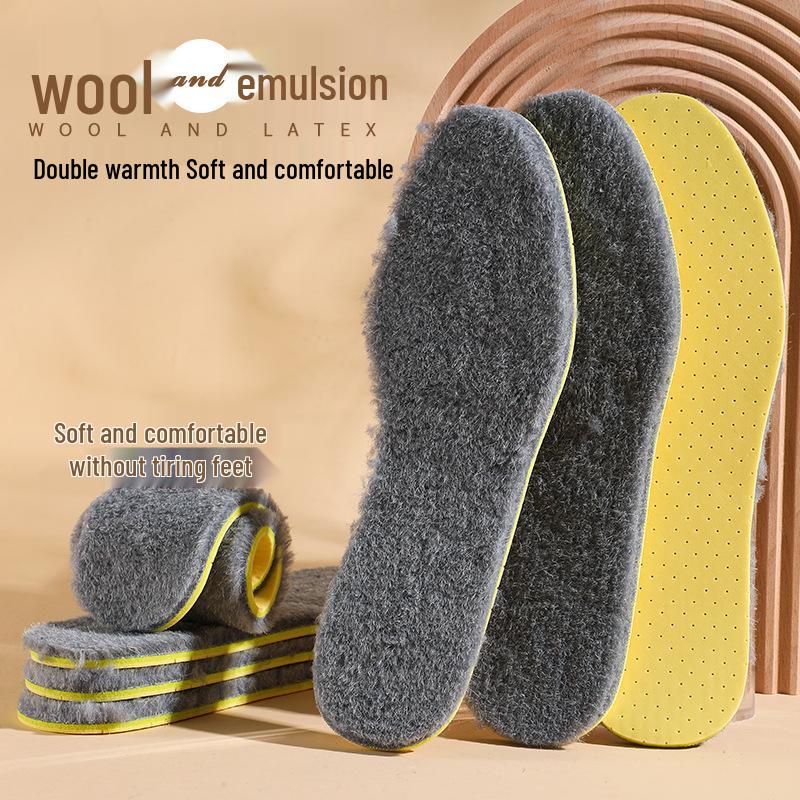 Breathable Anti-Odor Latex Wool Insoles: Soft, Thick, Sweat-Absorbent Fleece for Winter Comfort