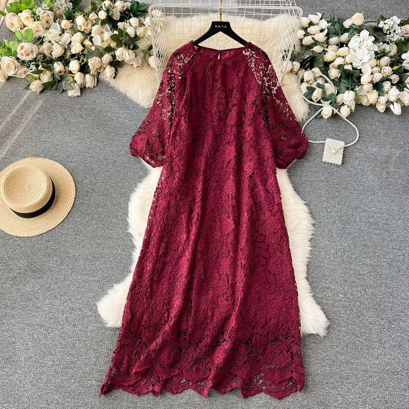 Dress Retro Exquisite Hollow-out Crochet Loose Lace