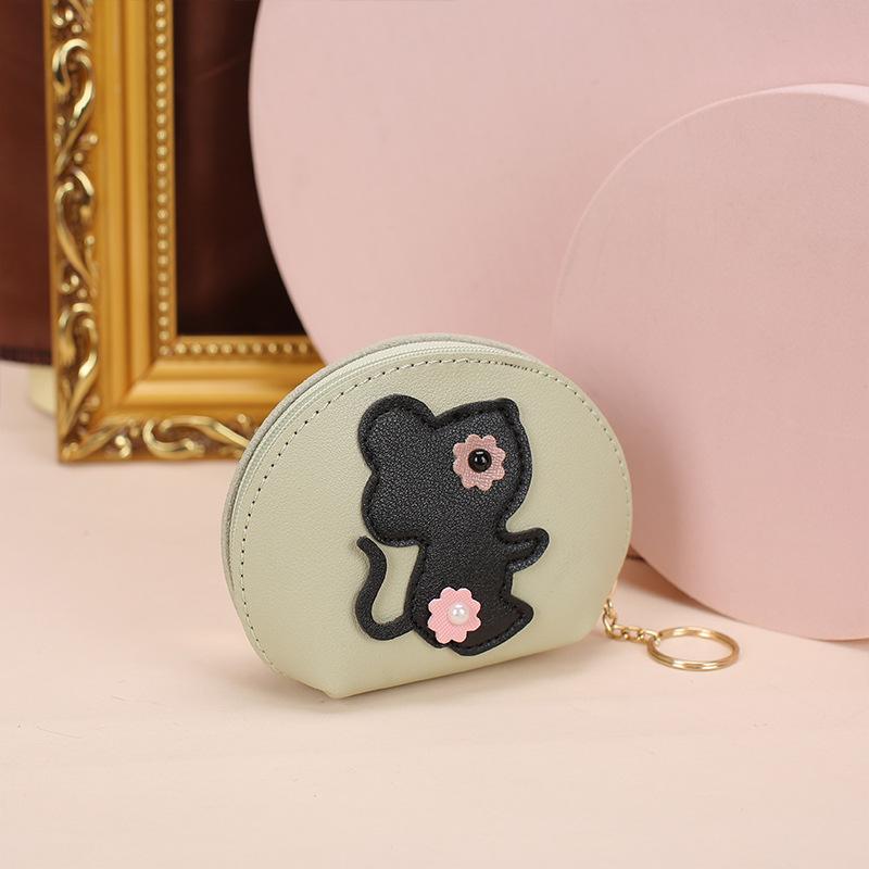 

Creative Cute Little Mouse Coin Purse Cartoon PU Key Bag Mini Zip Wallet Keyring Pendant Women ID Credit Card Bag світло-зелений колір