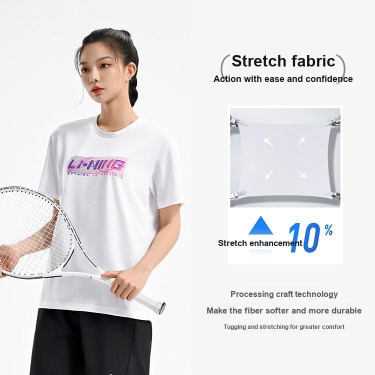 Li Ning Badminton Series Creative Logo Classic Breathable Active Fashion Casual Daily Sports Short Sleeve T-Shirt Unisex Tops White ATSV627-2