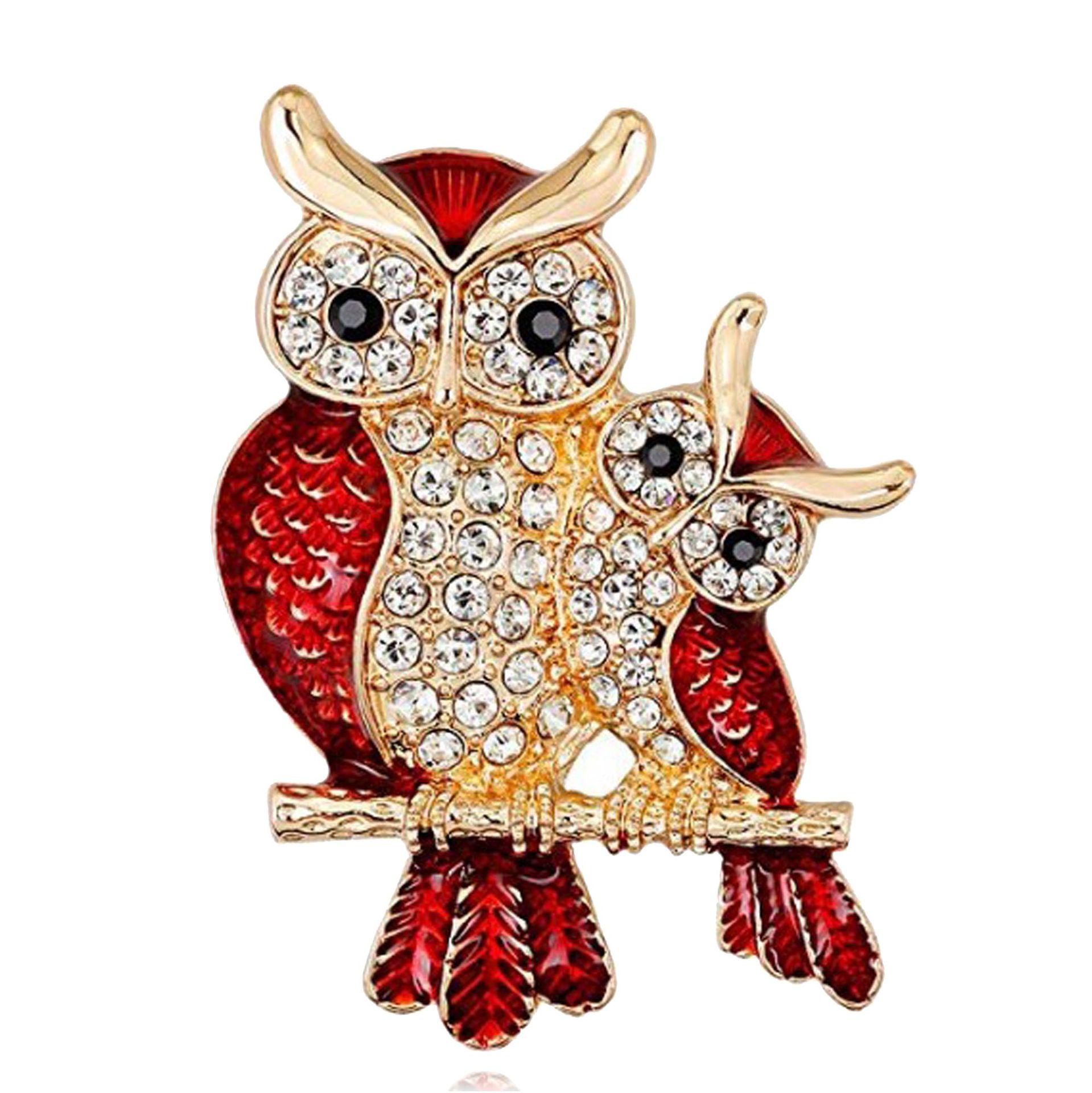 

Red Owl Enamel Brooch with Rhinestones – Cute Cartoon Animal Pin