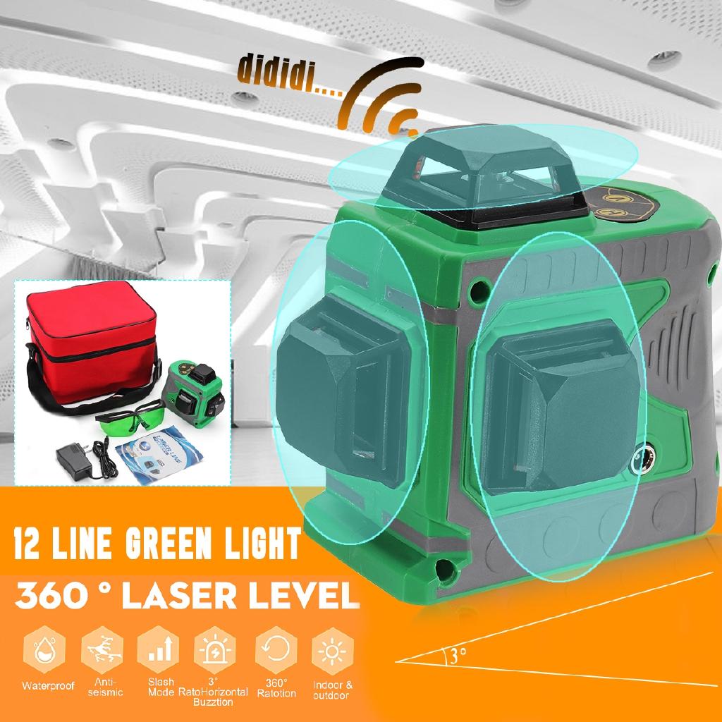 12 Line Laser Level 3D Green Light Auto Self Leveling 360 Rotary Measure Horizontal Vertical Cross Self-Leveling 635nm