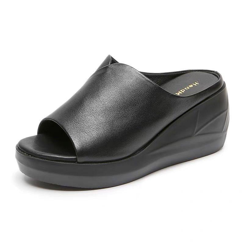 

Тапочки Retro Fish Mouth Cool 2024 Новые женские летние уличные тапочки с толстой подошвой, нескользящие женские сандалии Zapatos De Mujer 45 чёрный