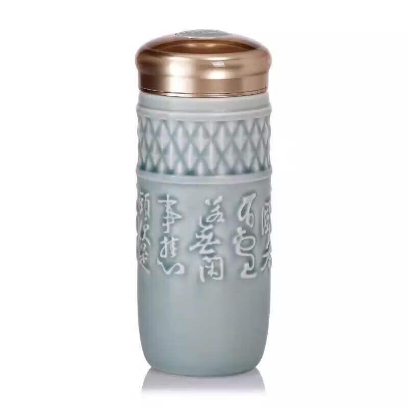 Qian Tang Xuan Qing Xin Portable Double-Layer Ceramic Tea Cup with Lid