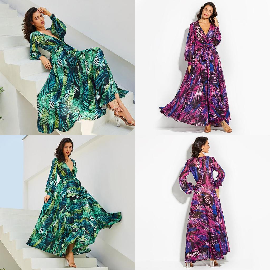 Elegant Women Ladies Chiffon Boho Long Sleeve Maxi Dress For Evening Events