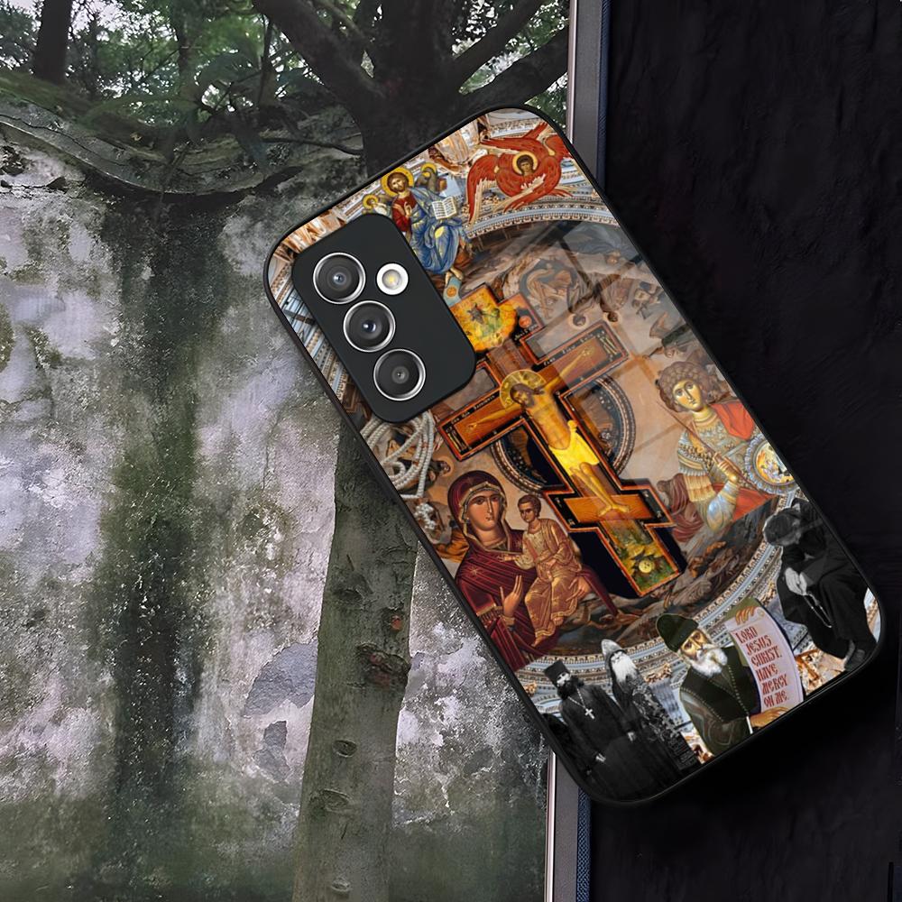 Orthodox Cross Icon Church Phone Case Glass For Samsung Galaxy S24 S25 S22 S20 S23 S21 Ultra Fe Plus A16 A34 A54 A24 A52 A53 Coq