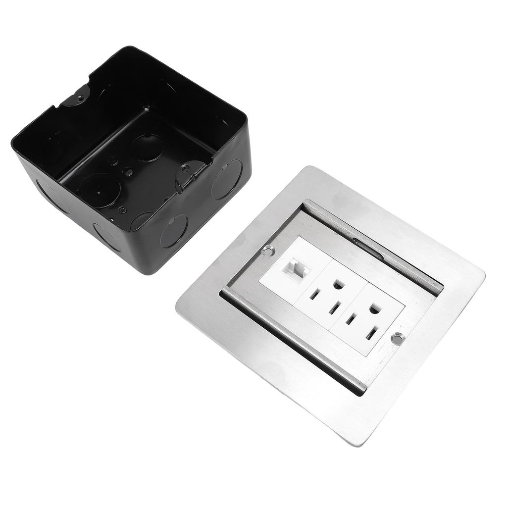 Recessed Floor Socket 2 X 3 Prong and LAN Port Sliding Door Embedded Floor Outlet for Kitchen Living Room Office