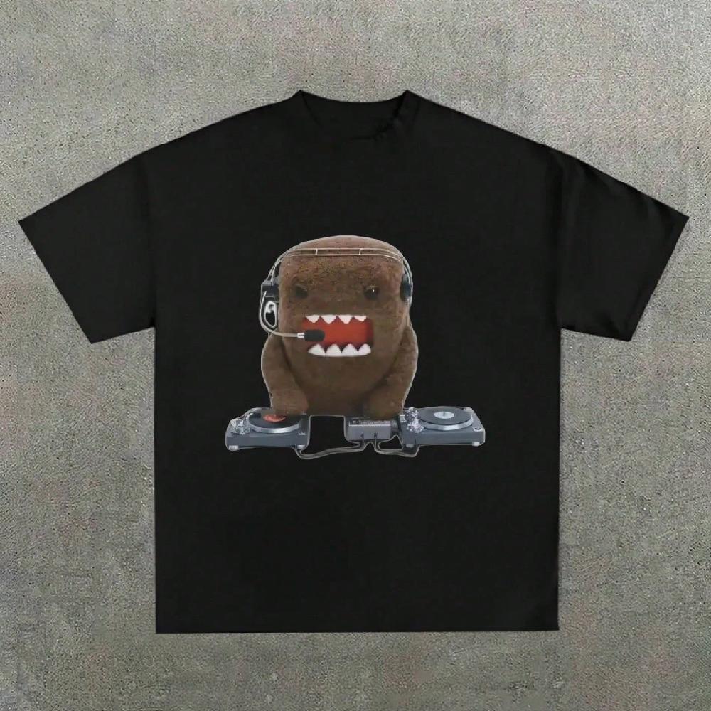 

Oversize Men s,Dj Domo Kun Doll Washed T Shirts100% Cotton Casual Printed T-Shirt Crew Neck Short Sleeve T-Shirt S