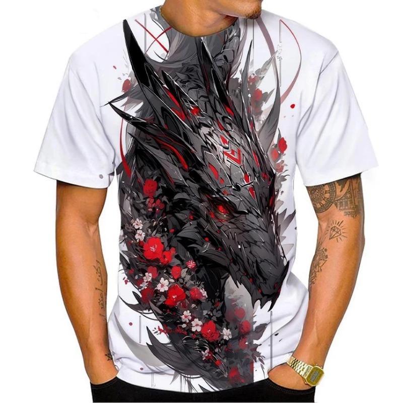 Lato Nowość Męski Top Wzór Drukowany 3D Smok Trend Mody Krótki Rękaw Casual Wygodny Okrągły Dekolt Duży Rozmiar T-shirt