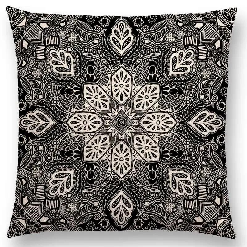 New Boho Art Flower Gorgeous Floral Diamond Doodle Botanical Geometry Mandala Decorative Pattern Cushion Cover Throw Pillow Case