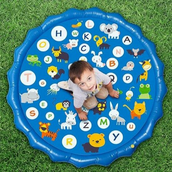 Sprinkler Pad: Verdickte PVC-Delfin- und Buchstaben-Design-Kinder-Außen-Wasserspielmatte, Haustierfreundlich