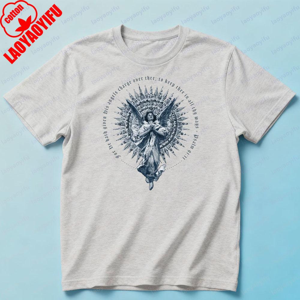Angel Psalm 9111 Tshirt Vintage Angel Graphic Printed Tshirt Believer Men Women Daily Life Cotton Tee Trendy Style Shirt