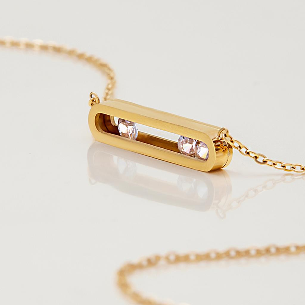 18K gold with white diamonds movable rectangular pendant necklace