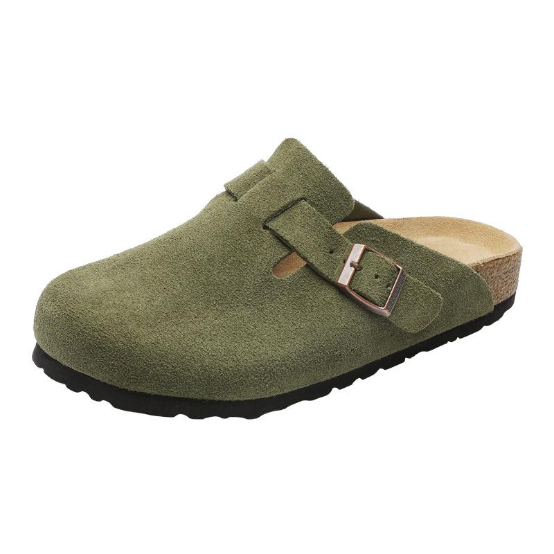 BK Čisté Originálne Kožené Unisex Drevené Šľapky s Hrúbkou Korkovou Podrážkou, Ležérne Papuče s Otvorenou Špičkou