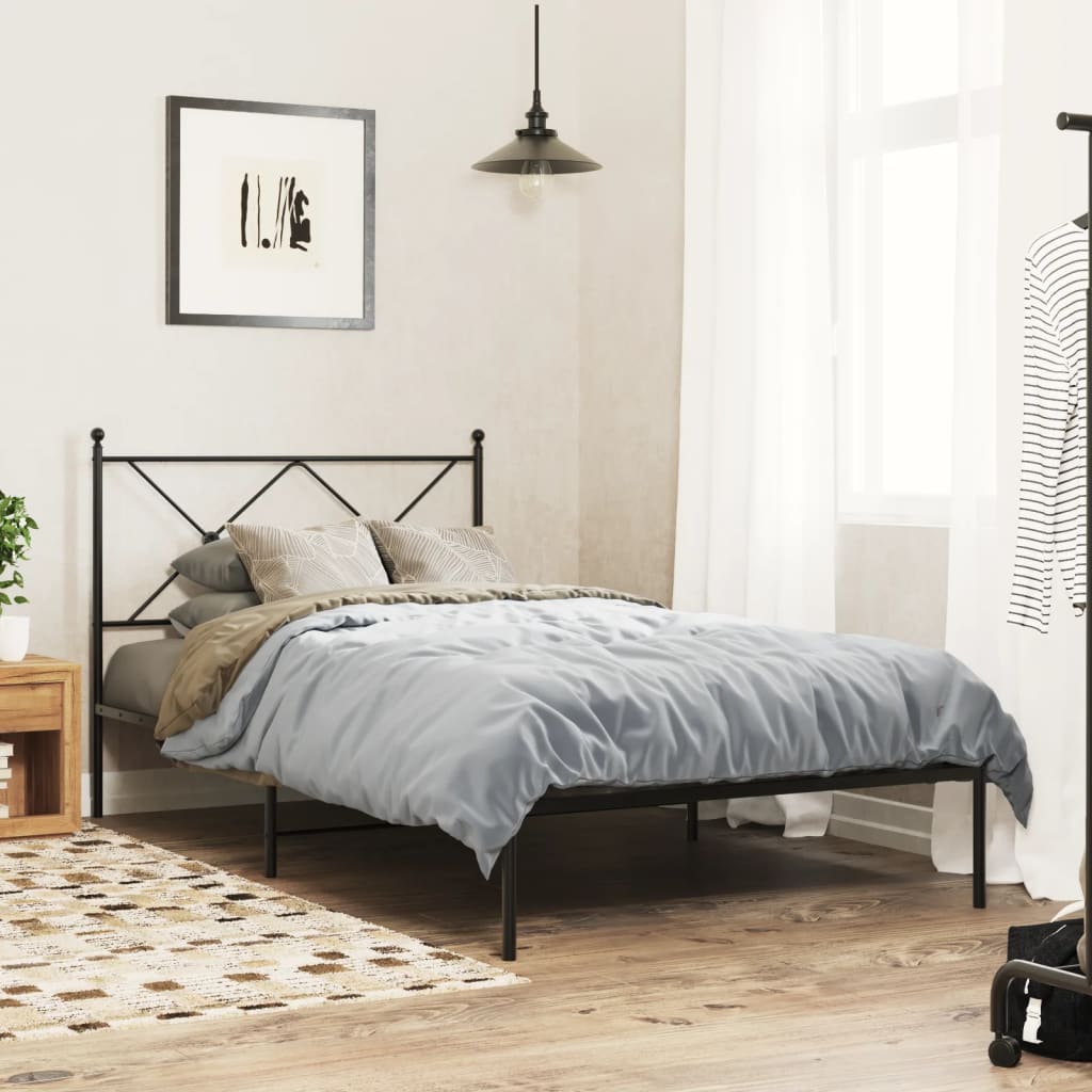Metal Bed Frame with Headboard Black 100 x 190 cm