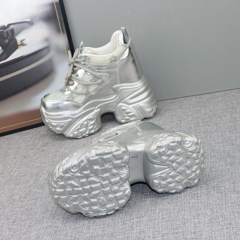 Fashion 12cm Hidden Heel Dad Shoes Women Thick Sole Casual Breathable Mesh Block Heel 10cm White Sneakers