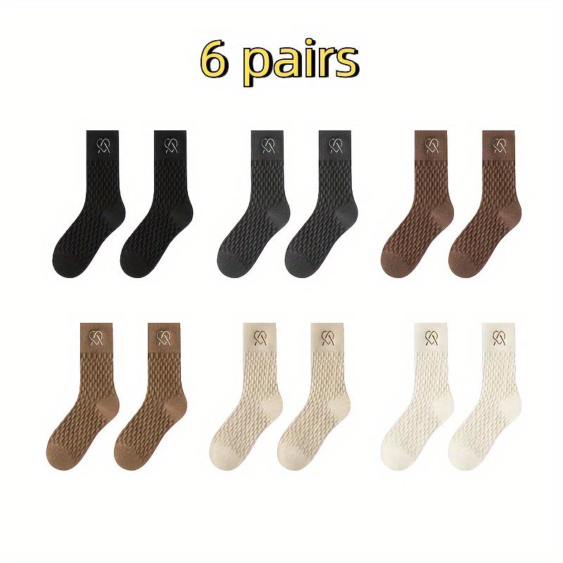

6 шт. Женские удобные толстые носки до середины икры - теплые, дышащие и мягкие однотонные зимние носки в элегантном студенческом стиле, милые носки One-size