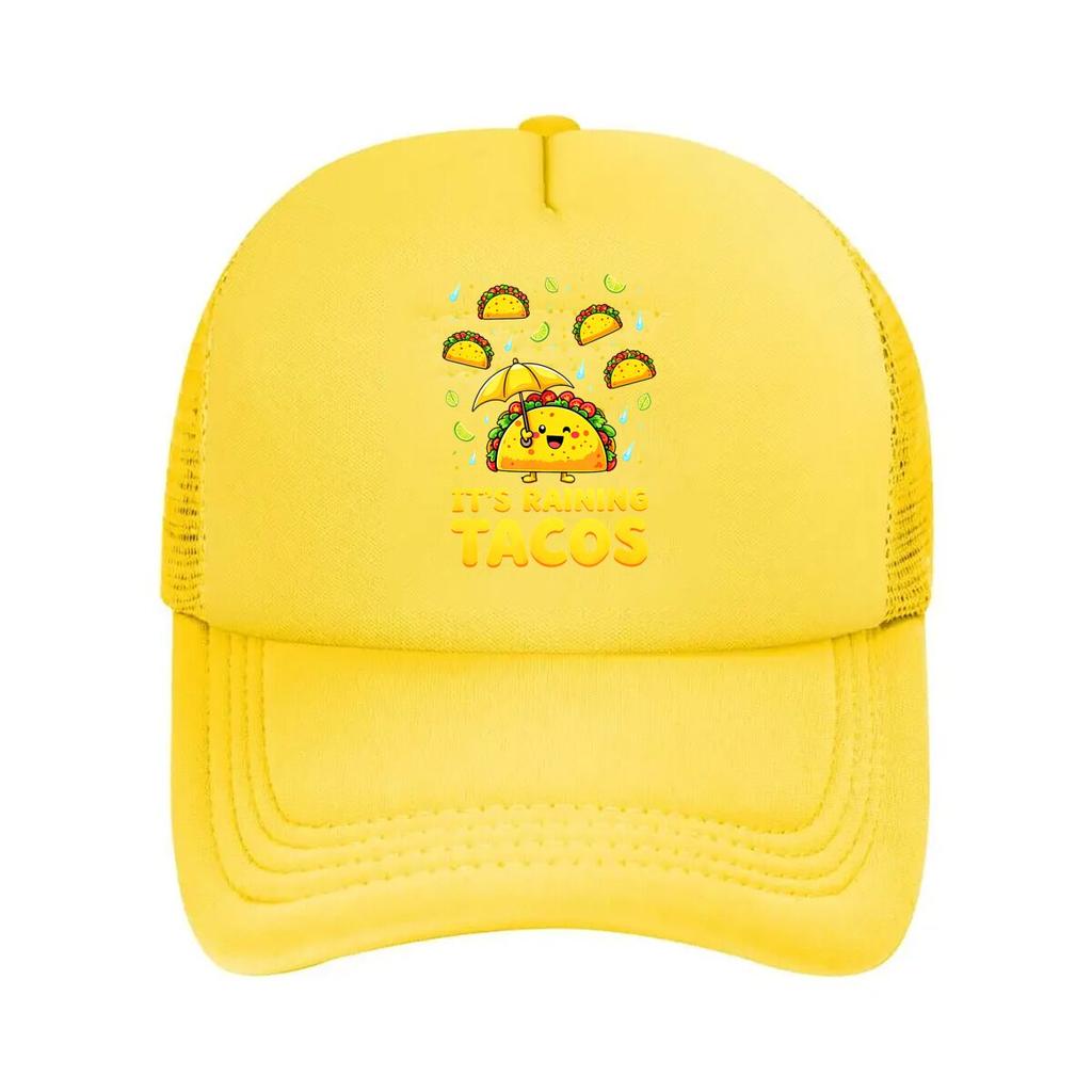 Funny Raining Tacos Graphic Mesh Baseball Cap Dad Hat Hip Hop Snapback Cap