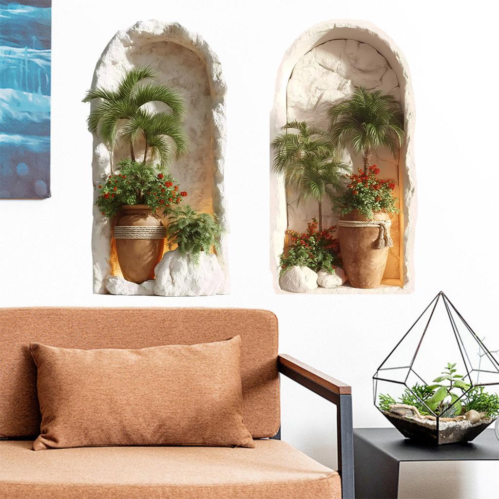 Minimalist Style Tropical Plant Leaf Vase Combination Bedroom Living Room Study Background Decoration Sticker