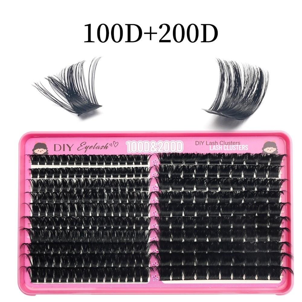 

100D+200D Density False Eyelashes Segmented Design Fluffy Eyelash Extension for DIY Application 20 rows 100D + 200D
