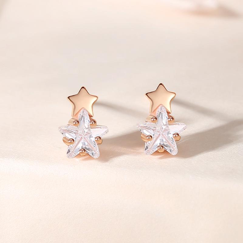 

Korean S925 Sterling Silver Star Stud Earrings for Women - Zircon, Internet Celebrity Style, Christmas Gift Sterling Silver 925