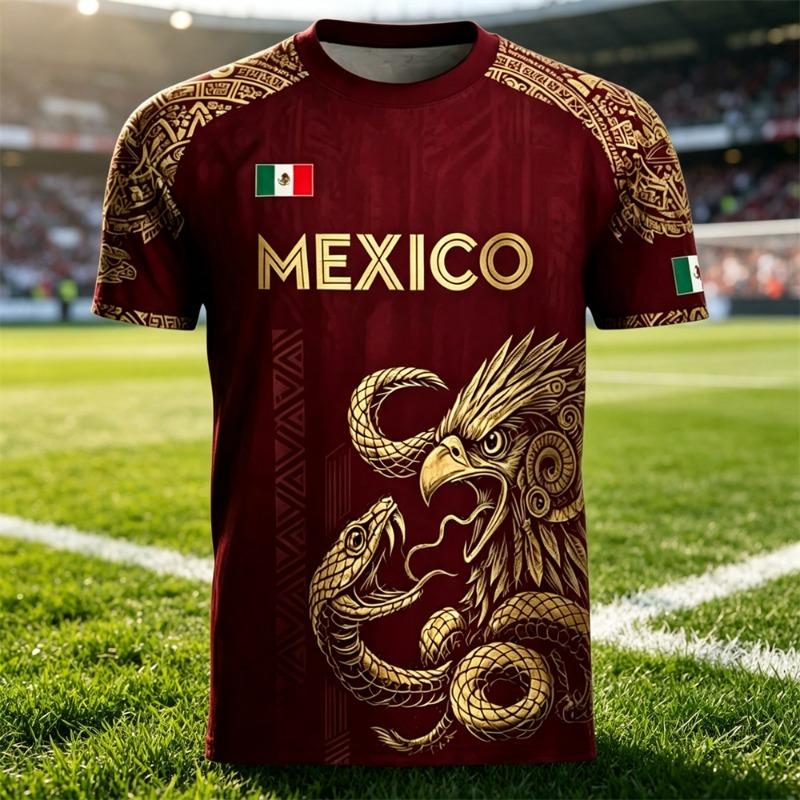 Mexico Eagle Snake Graphic Soccer Jersey,  Breathable Sports Football Shirt