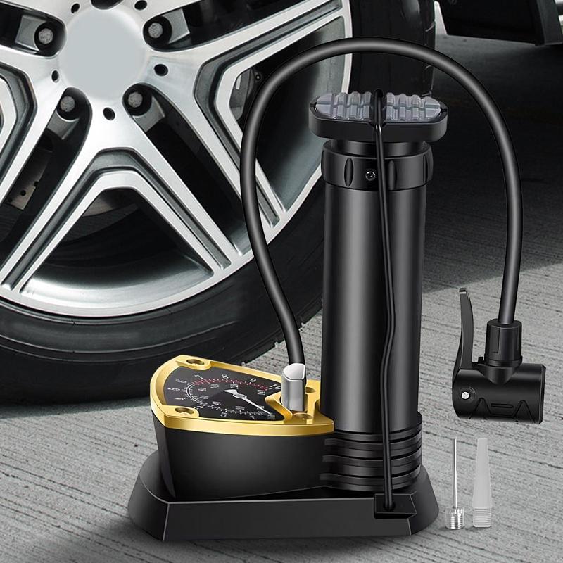 Bike Foot Pump Lightweight Car Foot Pump With Pressure Gauge Portable Bike Tire Compressor For Electric Pickup Automotive Sedan